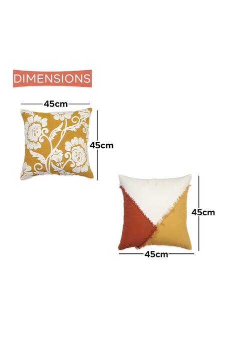 Ode & Cloe_Yellow Cotton Hoop Colorblock Embroidered 5 Pcs Cushion Covers_Online_at_Aza_Fashions