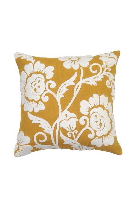 Buy_Ode & Cloe_Yellow Cotton Hoop Colorblock Embroidered 5 Pcs Cushion Covers_Online_at_Aza_Fashions