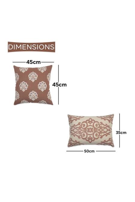 Ode & Cloe_Beige Cotton Folk Print, Shaneel Dori And Chikankari Brookley Cushion Cover Set_Online_at_Aza_Fashions