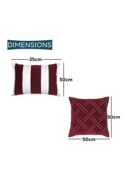 Ode & Cloe Maroon Velvet Chikankari Thread Embroidered Cushion Cover Set Online at Aza Fashions Ode & Cloe_Maroon Velvet Chikankari Thread Embroidered Cushion Cover Set_Online_at_Aza_Fashions