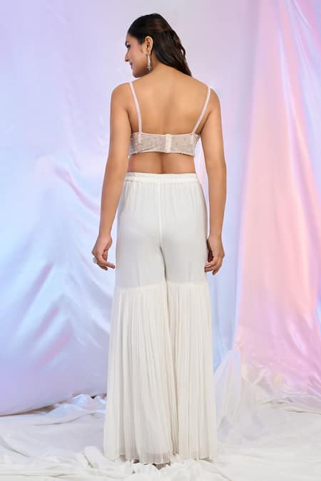 Shop_Aariyana Couture_White Georgette Sequins, Embroidery, Cut Work Hand Jacket Sharara Set _Online_at_Aza_Fashions