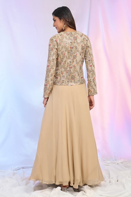 Aariyana Couture Draped Gown With Floral Embroidered Jacket 