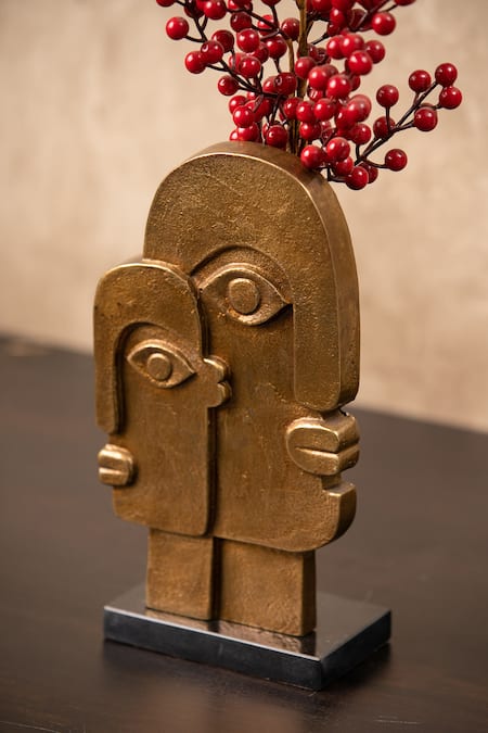 Shop_S. G. Home_Gold Metal And Marble In Love Abstract Flower Vase_at_Aza_Fashions