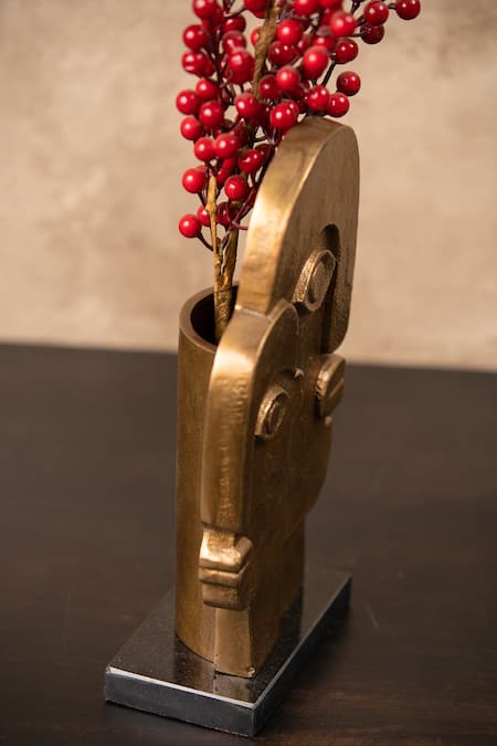 Buy_S. G. Home_Gold Metal And Marble In Love Abstract Flower Vase_Online_at_Aza_Fashions