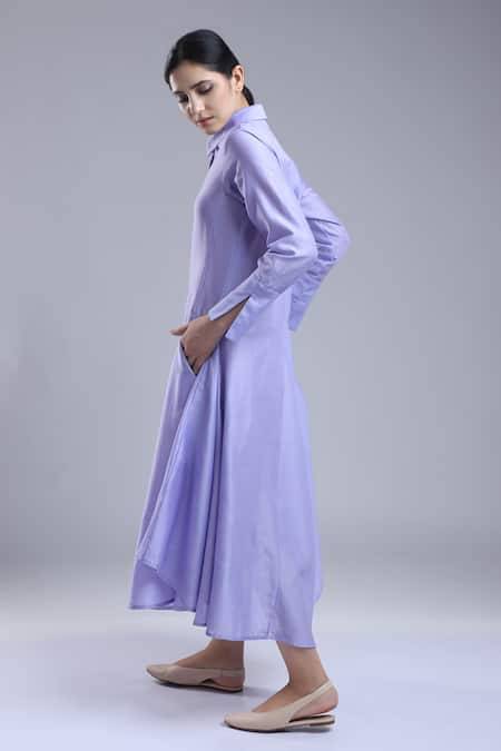 Shop_Dhi_Purple Chanderi Collared Multi Panel Shirt Dress _at_Aza_Fashions