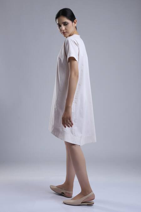 Shop_Dhi_Ivory Cotton Embroidery Round Neck T-shirt Dress _at_Aza_Fashions