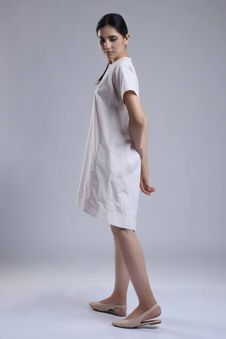 Buy_Dhi_Ivory Cotton Embroidery Round Neck T-shirt Dress _Online_at_Aza_Fashions