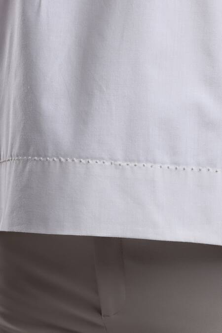 Buy_Dhi_Ivory Chanderi Embroidery Round Neck Tonal French Knot T-shirt _Online_at_Aza_Fashions