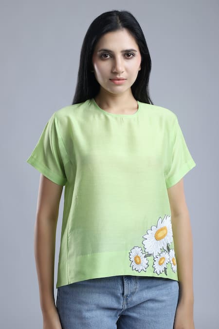 Dhi Placement Floral Embroidered Top 