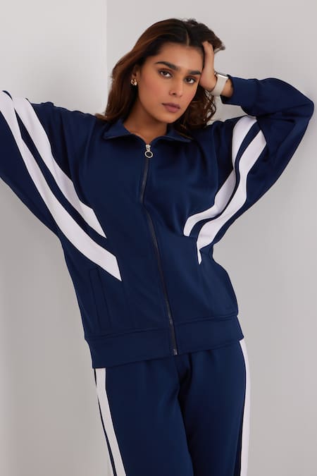 Dawn and Dusk Blue Scuba Colour Block High Collar Sky Striker Tracksuit Set