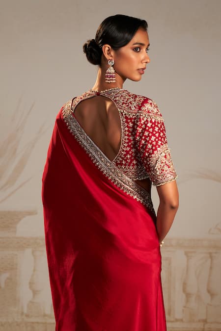 Ridhi Mehra Lagan Silk Zardozi Embroidered Border Saree With Blouse 