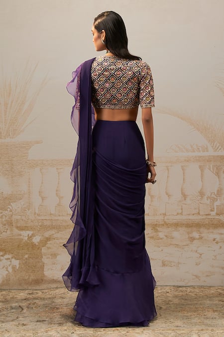 Ridhi Mehra Geet Solid Pre-Draped Ruffle Saree With Blouse 