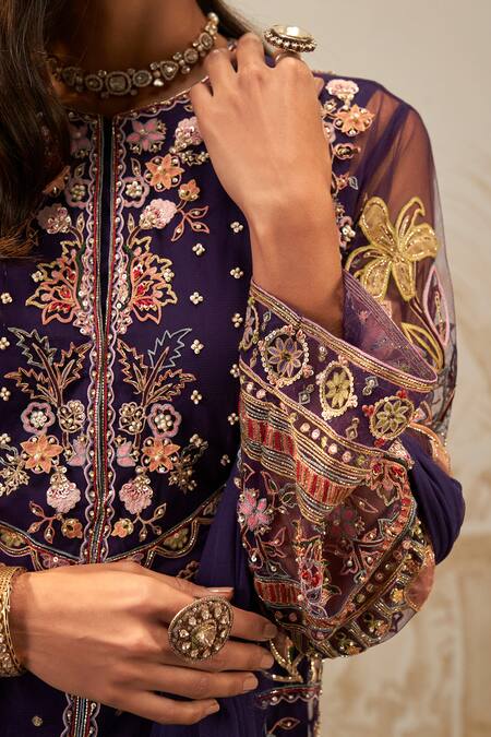 Ridhi Mehra Purple Kurta And Dupatta Net Embroidered Kudi Floral Pant Set Online at Aza Fashions Ridhi Mehra_Purple Kurta And Dupatta Net Embroidered Kudi Floral Pant Set _Online_at_Aza_Fashions