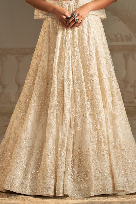 Buy Ridhi Mehra Ivory Bustier And Lehenga Net Embroidered Floral Moti Embellished Set Online at Aza Fashions Buy_Ridhi Mehra_Ivory Bustier And Lehenga Net Embroidered Floral Moti Embellished Set _Online_at_Aza_Fashions