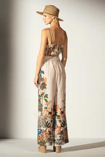 RANNA GILL_Multi Color Linen Blend Printed Forest Skyla Wide Legged Pant_Online_at_Aza_Fashions