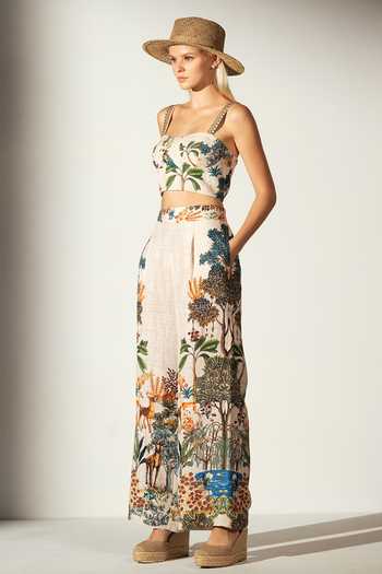 Shop_RANNA GILL_Multi Color Linen Blend Printed Forest Skyla Wide Legged Pant_Online_at_Aza_Fashions