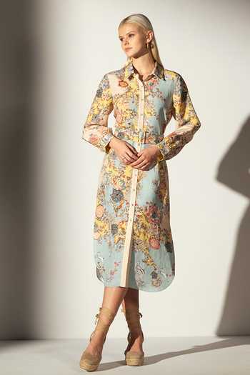 Buy Multi Color Linen Blend Printed Floral Collared Oui Shirt Dress For  Women by RANNA GILL Online at Aza Fashions.