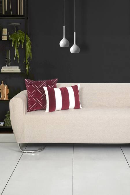 Shop Ode & Cloe Maroon Velvet Chikankari Thread Embroidered Cushion Cover Set at Aza Fashions Shop_Ode & Cloe_Maroon Velvet Chikankari Thread Embroidered Cushion Cover Set_at_Aza_Fashions