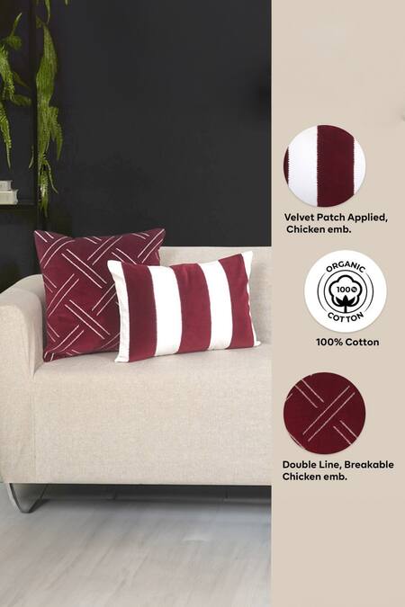 Buy Ode & Cloe Maroon Velvet Chikankari Thread Embroidered Cushion Cover Set Online at Aza Fashions Buy_Ode & Cloe_Maroon Velvet Chikankari Thread Embroidered Cushion Cover Set_Online_at_Aza_Fashions