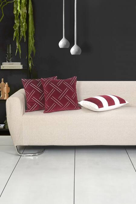 Shop Ode & Cloe Maroon Velvet Chikankari Thread Embroidered Cushion Cover Set Online at Aza Fashions Shop_Ode & Cloe_Maroon Velvet Chikankari Thread Embroidered Cushion Cover Set_Online_at_Aza_Fashions