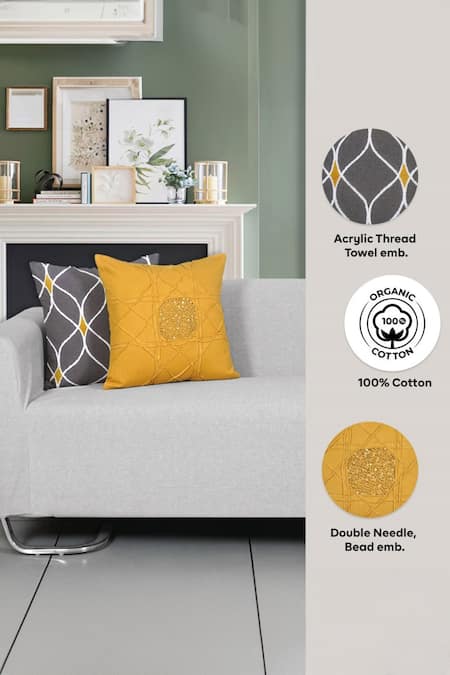 Shop Ode & Cloe Grey Cotton Acrylic Thread, Sequin And Cut Dana Embroidered Cushion Cover Set at Aza Fashions Shop_Ode & Cloe_Grey Cotton Acrylic Thread, Sequin And Cut Dana Embroidered Cushion Cover Set_at_Aza_Fashions