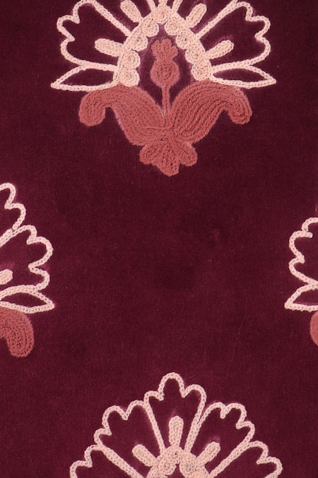 Shop_Ode & Cloe_Peach Cotton Print, Embroidery Dixy And Flower 5 Pcs Cushion Covers_Online_at_Aza_Fashions