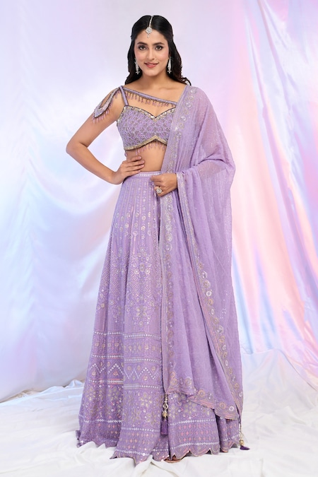 Alaya Advani Purple Blouse Net Hand Embroidered Sequins Sweetheart Embellished Lehenga Set