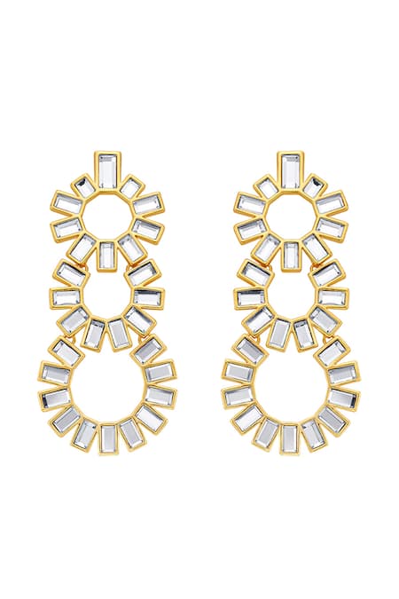 Shop Isharya Gold Plated Mirrors Disco Chandelier Earrings at Aza Fashions Shop_Isharya_Gold Plated Mirrors Disco Chandelier Earrings _at_Aza_Fashions