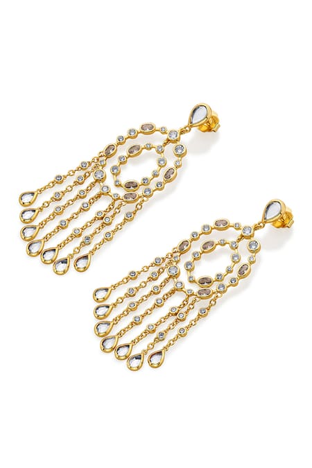 Buy Isharya Gold Plated Crystals, Mirrors Paradise Dew Chandelier Earrings Online at Aza Fashions Buy_Isharya_Gold Plated Crystals, Mirrors Paradise Dew Chandelier Earrings _Online_at_Aza_Fashions