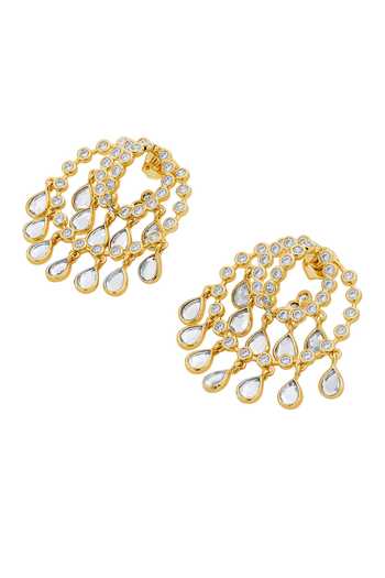 Isharya_Gold Plated Mirrors, Crystals Meera Fringe Earrings _Online_at_Aza_Fashions