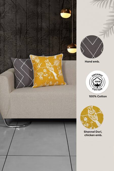 Shop Ode & Cloe Grey Cotton Thread Embroidered Cushion Cover Set at Aza Fashions Shop_Ode & Cloe_Grey Cotton Thread Embroidered Cushion Cover Set_at_Aza_Fashions