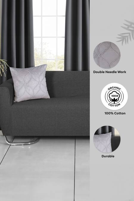 Shop Ode & Cloe Grey Velvet Cord, Flog Printed And Embroidered 5 Pcs Cushion Covers at Aza Fashions Shop_Ode & Cloe_Grey Velvet Cord, Flog Printed And Embroidered 5 Pcs Cushion Covers_at_Aza_Fashions
