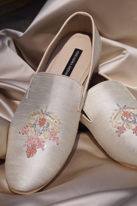 Buy Beige Embroidered Fergus Butti Moccasins For Men by Shradha Hedau Footwear Couture Online at Aza Fashions