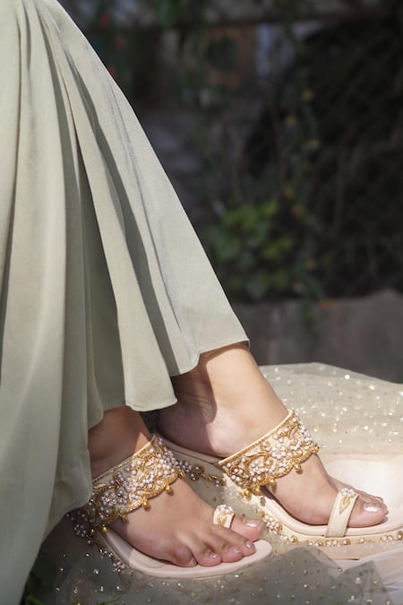 Shradha Hedau Footwear Couture Celia Pearl Embroidered Wedges 