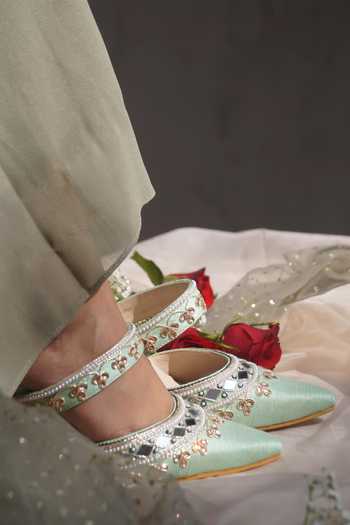 Shradha Hedau Footwear Couture_Green Pearls, Mirrors Sienna Mules _Online_at_Aza_Fashions