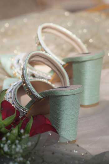 Buy_Shradha Hedau Footwear Couture_Green Pearls, Mirrors Sienna Mules _Online_at_Aza_Fashions
