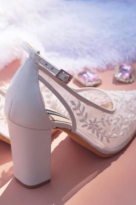 Shop Shradha Hedau Footwear Couture White Beads Dina Embroidered Sheer Strap Heels at Aza Fashions Shop_Shradha Hedau Footwear Couture_White Beads Dina Embroidered Sheer Strap Heels _at_Aza_Fashions