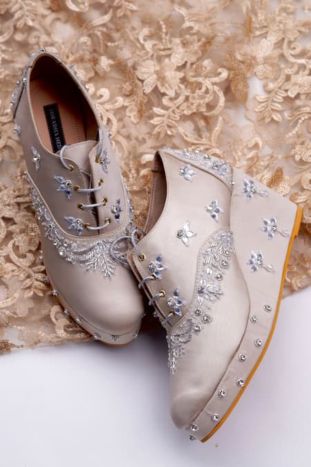 Shradha Hedau Footwear Couture Amelia Embroidered Floral Sneaker Wedges 