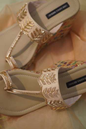 Shradha Hedau Footwear Couture_Multi Color Beads, Embroidery Maliah Strap Wedges _Online_at_Aza_Fashions