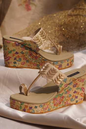 Buy_Shradha Hedau Footwear Couture_Multi Color Beads, Embroidery Maliah Strap Wedges _Online_at_Aza_Fashions
