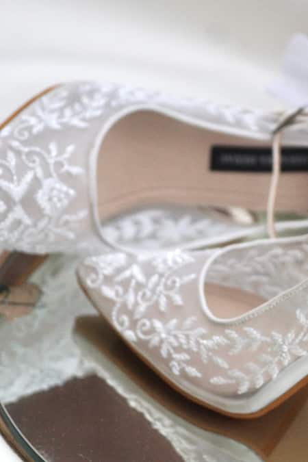 Shradha Hedau Footwear Couture_White Beads Aleena Blossom Embroidered Strap Heels _Online_at_Aza_Fashions