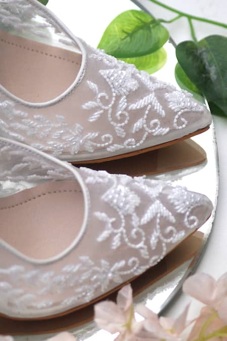Buy_Shradha Hedau Footwear Couture_White Beads Aleena Blossom Embroidered Strap Heels _Online_at_Aza_Fashions