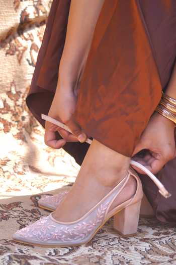 Shradha Hedau Footwear Couture_Peach Beads Aurelia Embroidered Heels _Online_at_Aza_Fashions