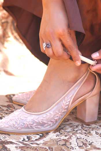 Buy_Shradha Hedau Footwear Couture_Peach Beads Aurelia Embroidered Heels _Online_at_Aza_Fashions