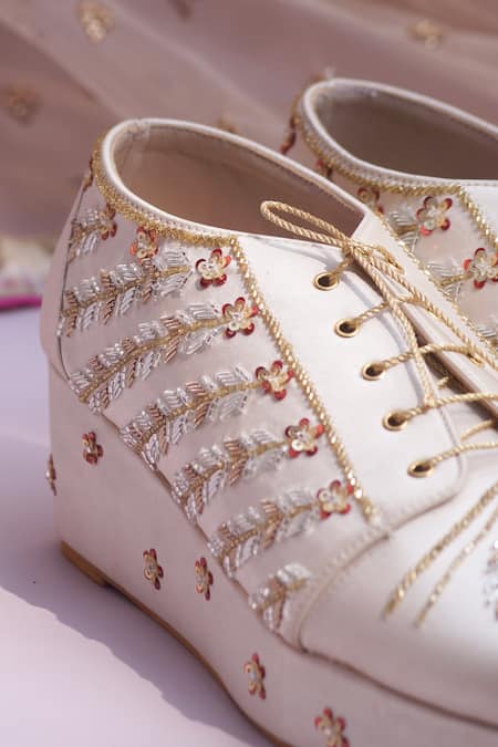 Shradha Hedau Footwear Couture Gold Sequin Zara Floral Vine Embroidered Sneaker Wedges Online at Aza Fashions Shradha Hedau Footwear Couture_Gold Sequin Zara Floral Vine Embroidered Sneaker Wedges _Online_at_Aza_Fashions
