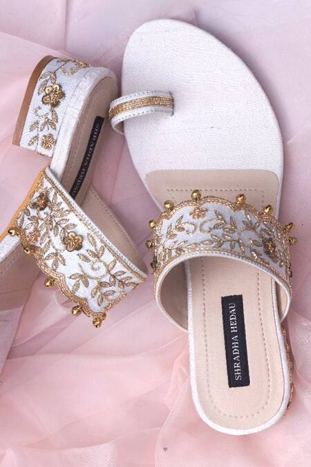 Shradha Hedau Footwear Couture_Beige Ghunghroo Valeska Bead Embroidered Strap Heels _Online_at_Aza_Fashions
