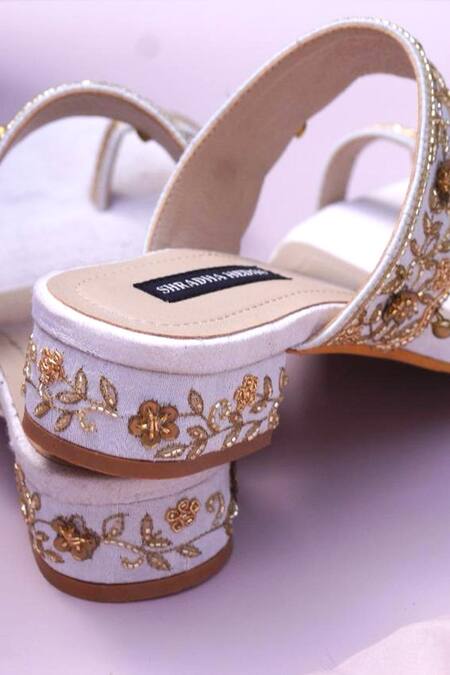 Buy_Shradha Hedau Footwear Couture_Beige Ghunghroo Valeska Bead Embroidered Strap Heels _Online_at_Aza_Fashions