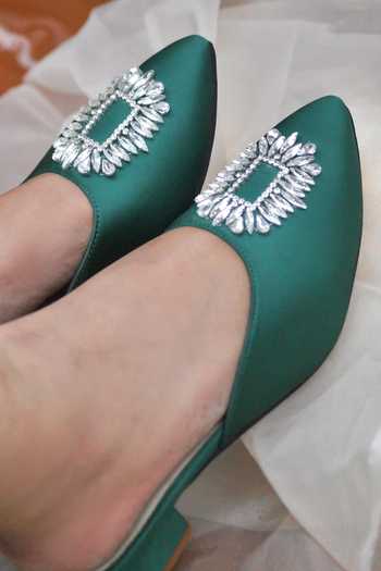 Buy_Shradha Hedau Footwear Couture_Green Crystals Elisa Embellished Mule Heels _Online_at_Aza_Fashions