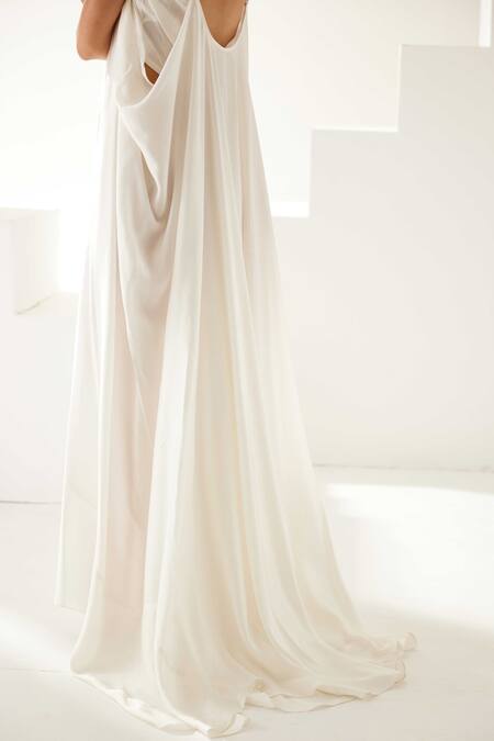 Buy_Wear Jaja_White Modal Round Neck Strappy Flowy Dress_Online_at_Aza_Fashions