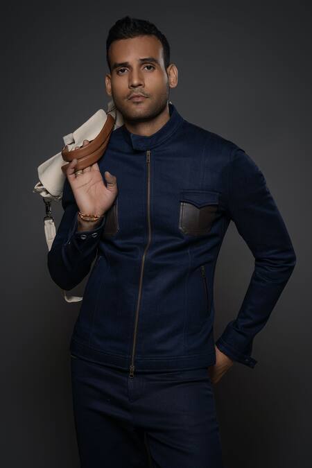 Shop Balance By Rohit Bal Blue Denim Jacket Online at Aza Fashions Shop_Balance By Rohit Bal_Blue Denim Jacket _Online_at_Aza_Fashions